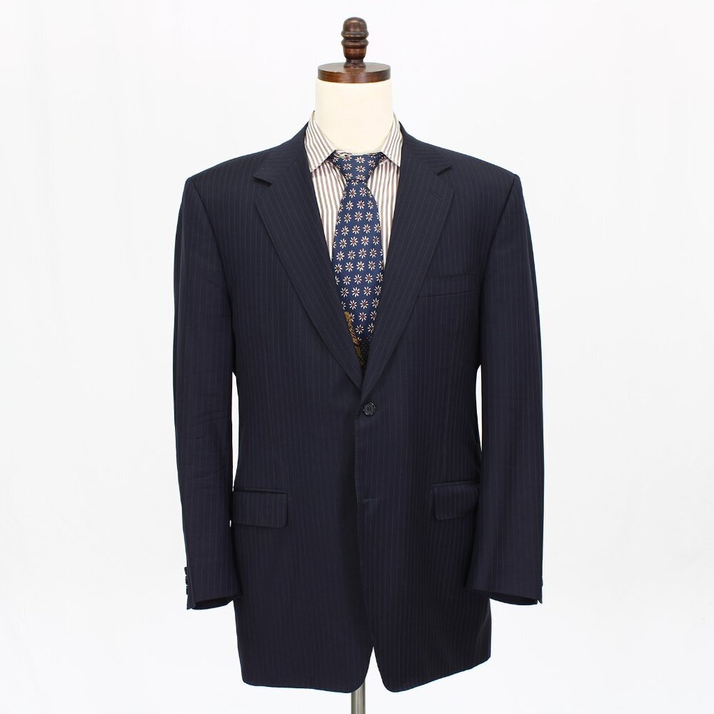Canali 46L Navy Striped 2-Button Suit Blazer Jacket G589